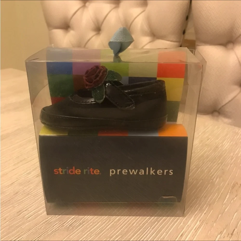 Stride Rite Black Prewalkers Velvet Rose Maryjane Shoes Baby Girl Size 2 Holiday